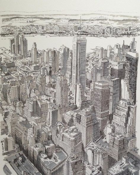 New York Drawing, Cityscape Architecture, Nyc Architecture, Landscape Pencil Drawings, Drawing Architecture, Sketches Of Love, City Sketch, Architecture City, Music Illustration