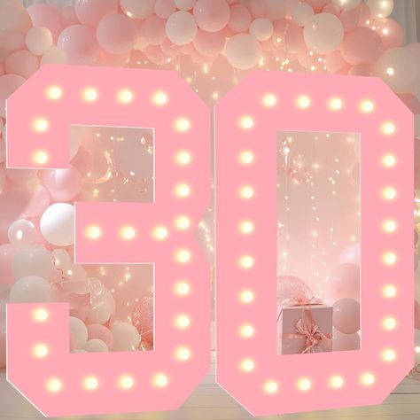 PRICES MAY VARY. 【Large Numbers for Party Decor】3 FT Pink pre-cut foam mosaic number frame with warm white LED lights is an eye catching centerpiece for birthday party, anniversary and Christmas. Light up your party and create warm atmosphere! It's also a great way to showcase the age or milestone being celebrated. 【Perfect Party Backdrop-Two Ways to Display】Different from other number, our latest marquee numbers light up numbers can not only be placed on the table or ground steadily with back s Number Mosaic, Light Up Numbers, 21 Birthday Party Decorations, Foam Frame, Birthday Party Centerpieces, Large Numbers, Birthday Party 21, Birthday Backdrop, White Led Lights