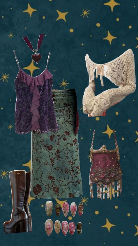 #whimsigoth #oufitinspo Jewel Tone Aesthetic Outfits, Teal Whimsigoth, Siren Outfit Casual, Earthy Alternative Aesthetic, Witchy Fits Aesthetic, Purple Witch Outfit Aesthetic, Whimsy Goth Fall Outfits, Jewel Tone Clothes Aesthetic, Whimsigoth Skirt Outfit