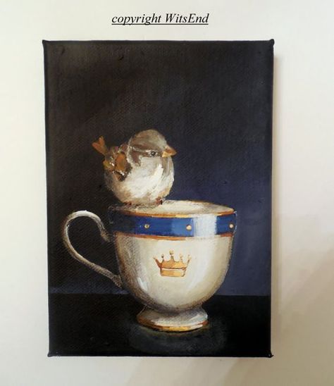 Teacup Painting, Bird Cup, Painting Birds, Coloring Pencils, Arm Art, Quirky Art, Tiny Bird, Decorative Art, Birds Painting