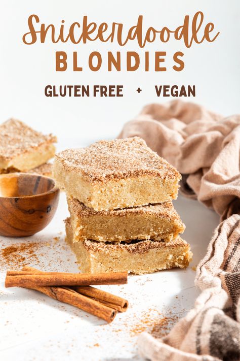 Snickerdoodle Blondies @spabettie #glutenfree #vegan #dessert #cookie #bar #snickerdoodle #recipe Gluten Free Snickerdoodle, Snickerdoodle Desserts, Snickerdoodle Blondies, Vegan Blondies, Vegan Snickerdoodles, Snickerdoodle Bars, Gluten Free Snickerdoodles, Egg Free Cookies, Snickerdoodle Recipe