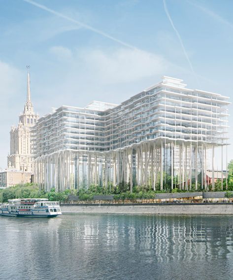 herzog & de meuron plans elevated apartments in moscow as part of major redevelopment Flying Architecture, Galleries Architecture, Floating Architecture, World Architecture Festival, World Architecture, Floating House, Architecture Exterior, Urban Farming, Architecture Presentation