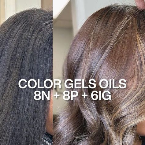 Redken on Instagram: ""The shine and the condition of the hair from the 2% apricot oil is chefs kiss," #RedkenPartner @hairbyleahmarie_ shares about this transformation with Color Gels Oils' latest shades. 💛 "Color Gels Oils is an ammonia-free liquid permanent hair color that offers up to 100% gray coverage. My client today is about 5% gray around her hairline, but the versatility of these new shades can cater to any client who sits in the chair. After her base change and lift, I used equal parts of 8N Mojave + 8P Misty Pearl with 0.5 of 6IG Vintage Gold with 20 Vol Pro-oxide Cream Developer and allowed her to sit for about 10 mins." Do you love this transformation? Share some love in the comments. 💛" Color Formulas, Hair Color Formulas, Chefs Kiss, Gray Coverage, Apricot Oil, Permanent Hair Color, Perm, Vintage Gold, Hair Stylist