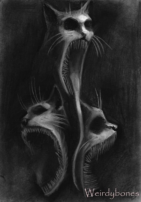 Dark Horror Art, A Cat Drawing, Black Cat Drawing, Creepy Animals, Dark Horror, Scary Drawings, Horror Drawing, Cats Art Drawing, Creepy Cat