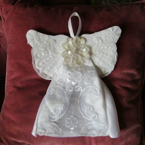 We've got a choir of #angels over here! These were lovingly made from the dress of a client who had just celebrated her 60th wedding… Recycled Wedding Dress Ideas, Wedding Dress Quilt, Repurpose Wedding Dress, Upcycled Wedding Dress, Recycle Wedding Dress, Angel Baby Gowns, Wedding Dress Keepsake, Recycled Wedding, Old Wedding Dresses