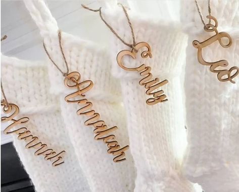 Wooden Stocking Name Tags Personalized Stocking Tag Nametag - Etsy Wooden Christmas Tags, Wooden Stocking, Stocking Name Tags, Gift Tag Christmas, Place Settings Thanksgiving, Knit Stocking, Personalized Stocking, Stocking Tags, Knit Stockings