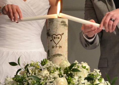 Wedding Candles Ceremony, Unity Candle Ideas, Candles Ceremony, Rustic Unity Candle, Unity Candle Alternatives, Birch Candle Holders, Floating Candle Centerpieces Wedding, Christian Wedding Ceremony, Floating Candles Wedding