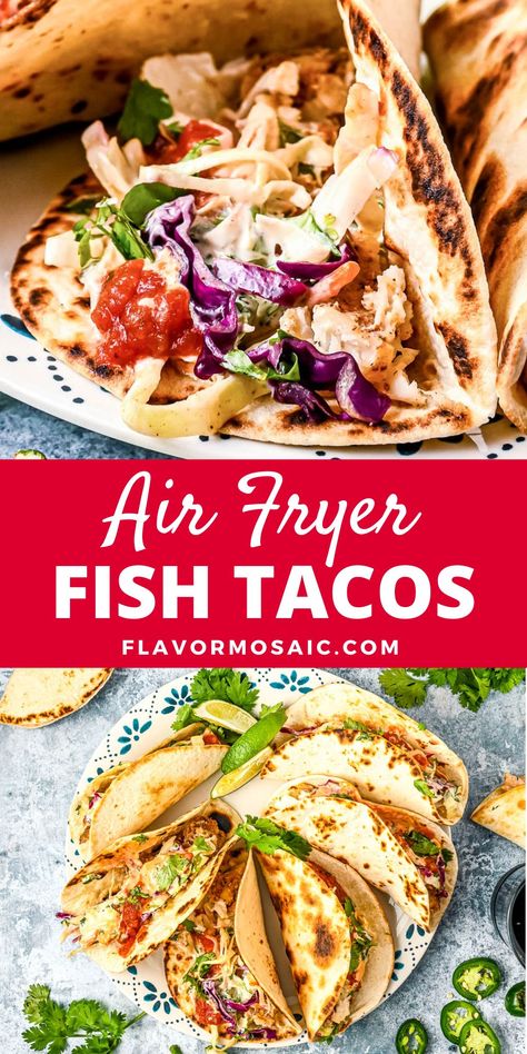 Air Fryer Fish Tacos With Blackened Catfish - Flavor Mosaic Catfish Tacos Recipes, Catfish Tacos, Air Fryer Fish Tacos, Tasty Tacos Recipe, Cod Fish Tacos, Grilled Catfish, Blackened Catfish, Lime Slaw, Easy Fish Tacos