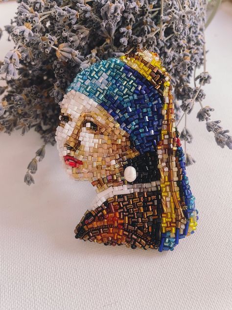 Handmade beaded brooch Famous painting Portrait made of beads Gift idea for unusual lovers Bead Portrait, Tambour Embroidery, Painting Portrait, Beaded Brooch, Portrait Painting, Brooches, Sewing Projects, Ukraine, Embroidery