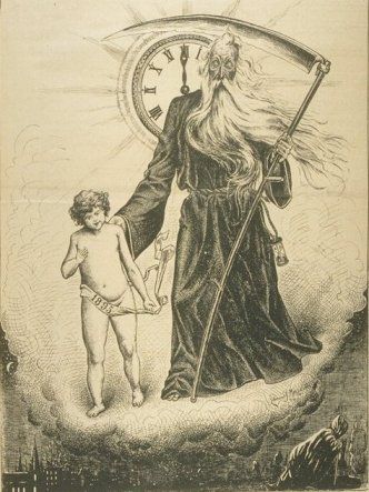 Antique print of Father Time and young child | 1895 | Click to enlarge Saturn Art, Tatts Ideas, New Year Symbols, Mother Nature Tattoos, Divine Masculine, Pagan Symbols, Walter Crane, Father Images, Father Time