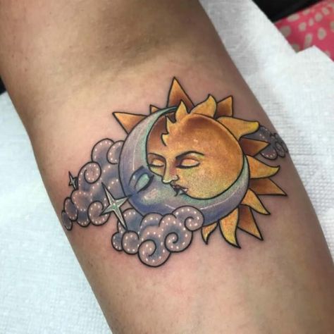 85 Mind-Blowing Sun & Moon Tattoos And Their Meaning - AuthorityTattoo Sun Moon Tattoos, Sun And Moon Tattoo Designs, Sun Moon Tattoo, Eclipse Tattoo, Moon Stars Art, Moon Sun Tattoo, Sun And Moon Tattoo, Full Tattoo, Moon Tattoos