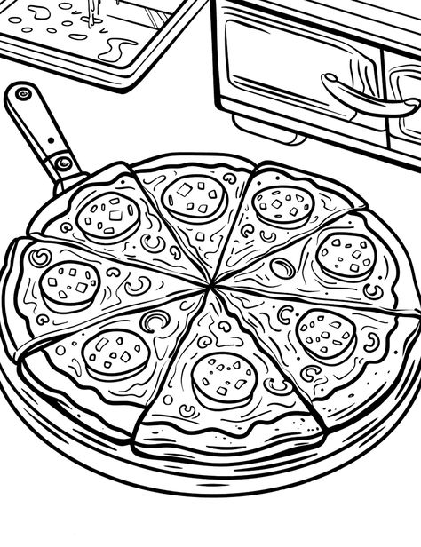 Pizza Coloring Page Free Printable, Kitchen Coloring Pages, Coloring Pages Food, Pizza Coloring Page, English Comics, Starfish Colors, Airplane Coloring Pages, Anime English, Food Coloring Pages