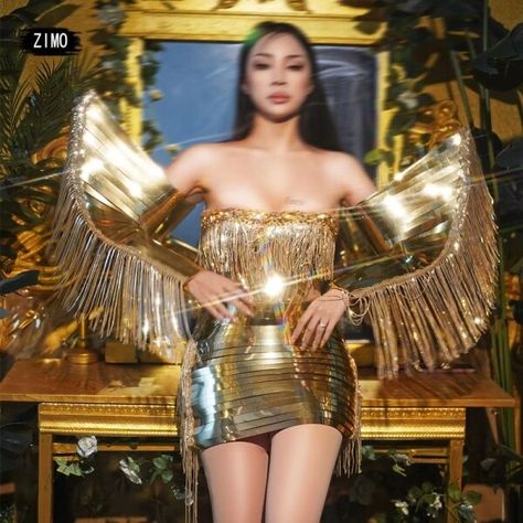 Just found this amazing item on AliExpress. Check it out! $155.04 62％ Off | 2023 fashion gold top and skirt tassel glitter gloves suit birthday party dress DS performance costume designer sexy club outfit Glitter Gloves, Drag Queen Costumes, Tassel Shorts, Burning Man Costume, Golden Dress, Performance Costume, Club Outfit, New Years Outfit, Costume Designer