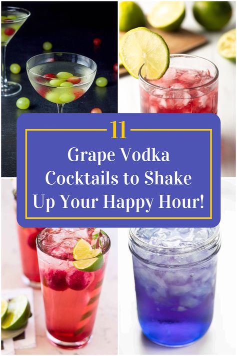 Collage of 4 grape vodka cocktails. Three Olives Grape Vodka Recipes, Vodka Grape Juice Drink Recipes, Drinks With Grape Juice, Grape Vodka Cocktails, Grape Vodka Drinks, Grape Vodka Recipes, Grape Cocktail Recipes, Simple Syrup Drinks, Grape Juice Drinks