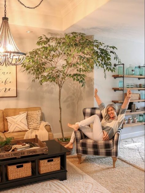 DIY Faux Tree: how to make a realistic Faux indoor treeWant the look of an expensive, realistic tree but don Diy Faux Tree, Fake Indoor Trees, Artificial Indoor Trees, Tree Branch Decor, Indoor Tree, Faux Olive Tree, Fake Trees, Faux Leaf, Indoor Trees