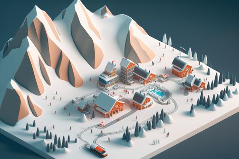 Mountain Top View, 3d Mountain, Lowpoly 3d, Lemax Christmas Village, Photorealistic Rendering, 3d Modeling Tutorial, Casual Art, Isometric Art, Isometric Illustration