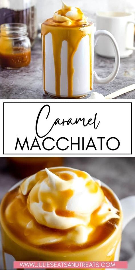 Craving your favorite coffee store drink? Make it at home! This Copycat Starbuck Caramel Macchiato is so easy to make at home with a few simple ingredients. There's nothing like treating yourself to a coffee first thing in the morning or as an afternoon pick me up. Hot Caramel Macchiato Recipe, Iced Caramel Macchiato Recipe, Caramel Macchiato Starbucks, Caramel Macchiato Recipe, Iced Caramel Macchiato, Macchiato Recipe, Ice Caramel Macchiato, Starbucks Caramel, Copycat Starbucks Recipes