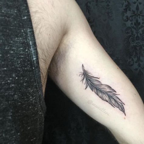 Upper Inner Arm Feather Tattoo Tattoo Ideas Indian, Feather Tattoo For Men, Feather Tattoo Ideas, Single Tattoo, Feather Tattoo Wrist, Different Styles Of Tattoos, Feather Tattoo Meaning, Tiny Bird Tattoos, Crow Feather