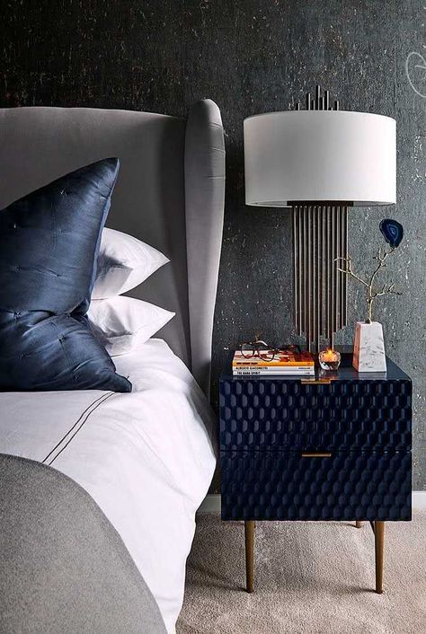 How To Choose The Most Beautiful and Useful Bedside Table Nightstands In Bedroom, Navy Nightstand, Pink Baby Room, Interiors Photography, Прикроватные Тумбочки, Blue Bedroom, Decoration Inspiration, Bedroom Colors, Luxurious Bedrooms