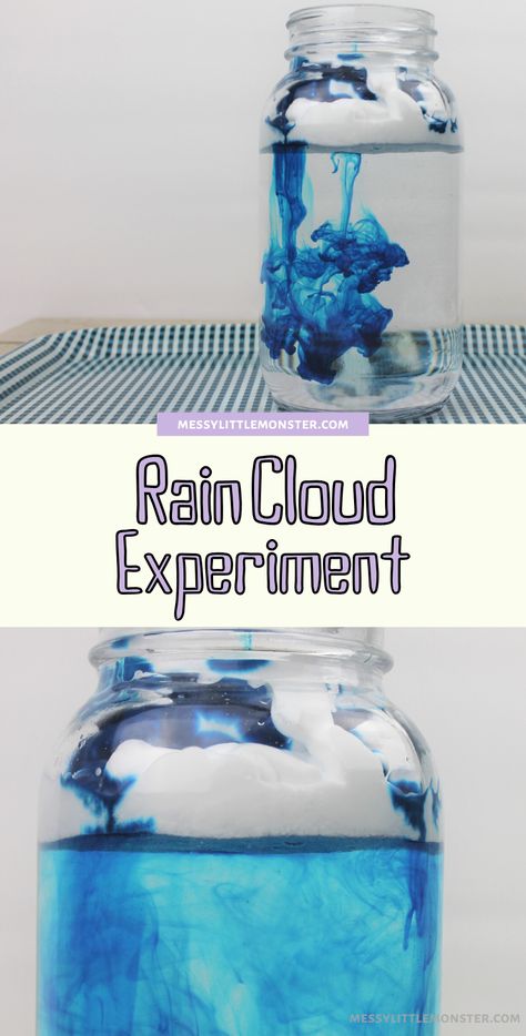 Shaving cream rain clouds cloud in a jar science experiment for kids. Easy weather science experiments. Rain Jar Experiment, Rain In A Jar, Weather Science Experiments, Rain Cloud In A Jar, Cloud Experiments, Weather Experiments, Rain Crafts, Cloud In A Jar, Water Science Experiments