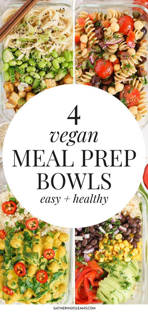 Explore fun vegan meal prep ideas! These 4 bowls are quick to prepare and make it easy to eat healthy during busy days. Lazy Vegan Meal Prep, Vegan Meal Prep Salad, Quick Vegetarian Meal Prep, Vegan Crockpot Freezer Meals, Healthy Meal Prep Vegan, Meal Prep For The Week Vegan, Meal Planning Vegetarian, Vegan Prep Meals, Wfpb Meal Prep