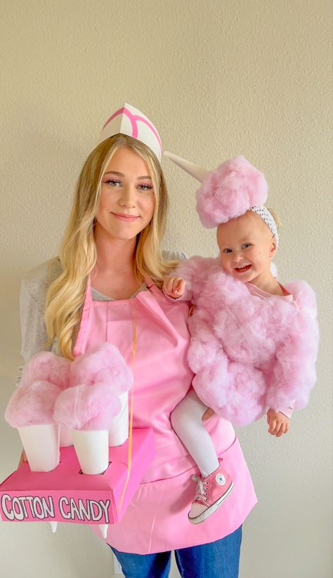 Cotton Candy Family Costume, Baby Cotton Candy Costume, Cotton Candy Costumes, Cotton Candy Costume Diy, Mom And Daughter Halloween Costumes, Diy Cotton Candy Costume, Charli Halloween, Cotton Candy Halloween Costume, Candy Halloween Costumes