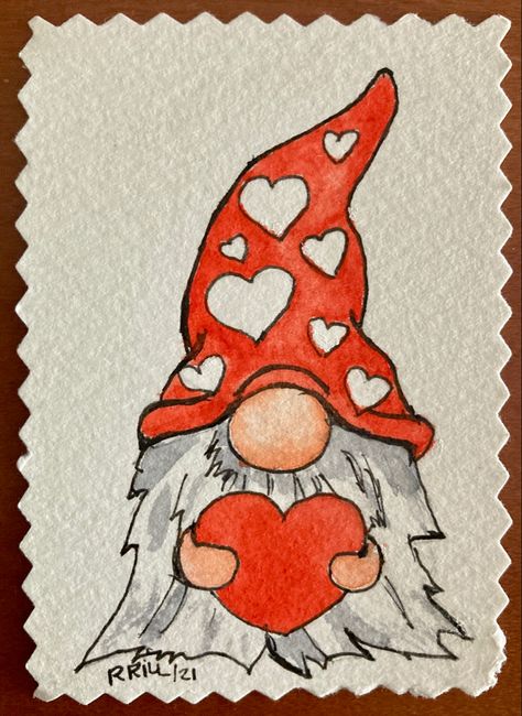 Easy Christmas Drawings, Christmas History, Valentines Watercolor, Christmas Card Art, Homemade Christmas Cards, Watercolor Christmas Cards, Christmas Card Crafts, Card Drawing, Gnomes Crafts