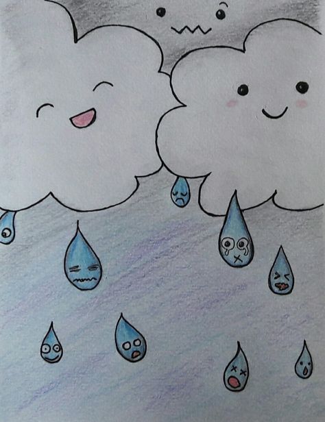 Such a rainy day Rainy Drawing Easy, Rainy Day Drawing Easy, Rainy Season Drawing For Kids, Rainy Day Drawing For Kids, Rainy Day Art, Rainy Day Drawing, Rain Animation, Rainy Day Pictures, Toddler Drawing