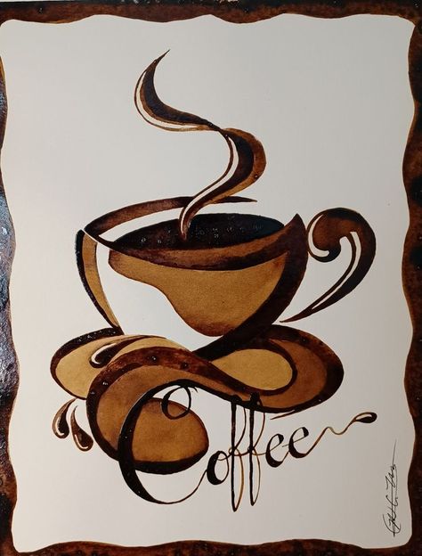 Canvas Coffee Painting, Simple Coffee Painting Ideas, Coffee Painting Ideas For Beginners, Coffee Painting Ideas Easy, Coffee Painting Ideas, Coffee Acrylic Painting, Coffee Canvas Painting, Coffee Painting Canvas, Coffee Art Drawing