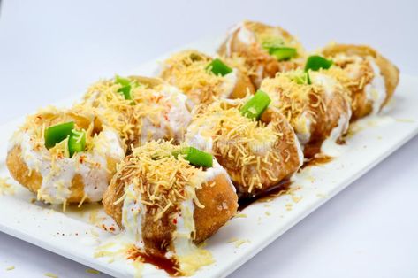 Dahi puri. Spicy Indian snack called dahi puri on white background , #Affiliate, #Spicy, #Indian, #Dahi, #puri, #snack #ad Veg Frankie Recipe, Dahi Vada Recipe, Frankie Recipe, Dahi Puri, Puri Recipes, Potato Patties, Pani Puri, Chaat Recipe, Green Chutney