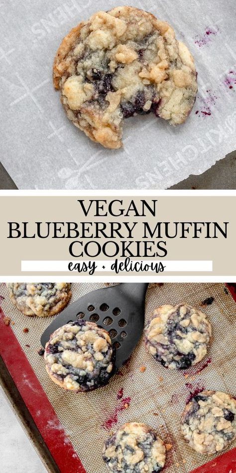 Vegan Blueberry Cookies Recipe Vegan Blueberry Recipes, Blueberry Muffin Cookies, Blueberry Cookies Recipes, Muffin Cookies, Easy Vegan Cookies, Vegan Brunch Recipes, Vegan Blueberry Muffins, Blueberry Cookies, Cinnamon Streusel