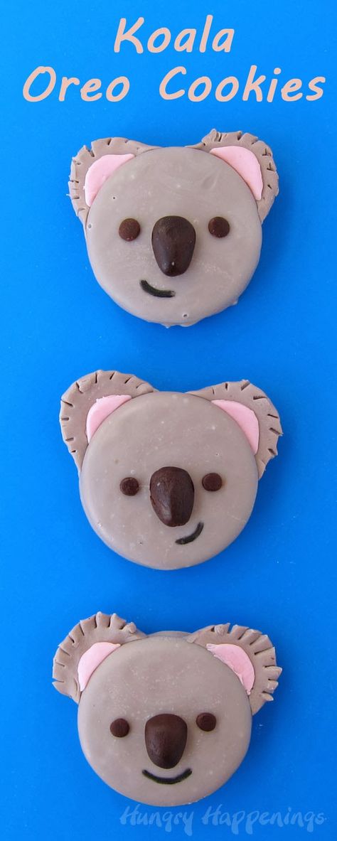 Koala Oreo Cookies by @Hungry Happenings holiday recipes and party food Edible Kids Crafts, Koala Cake, Australian Cake, Koala Party, Australian Party, Koala Birthday, Kids Cooking Party, Gumnut Babies, Chocolate Dipped Cookies