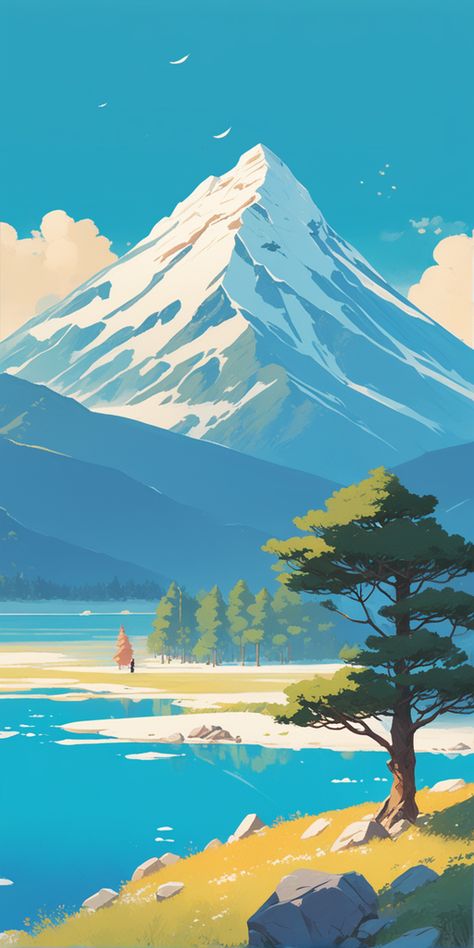 Mountain island Anime Mountain, Relaxing Wallpaper, Minimalism Wallpaper, Mountain Island, Natural Wallpapers, Unique Iphone Wallpaper, Mountains Aesthetic, Qhd Wallpaper, Adventure Art