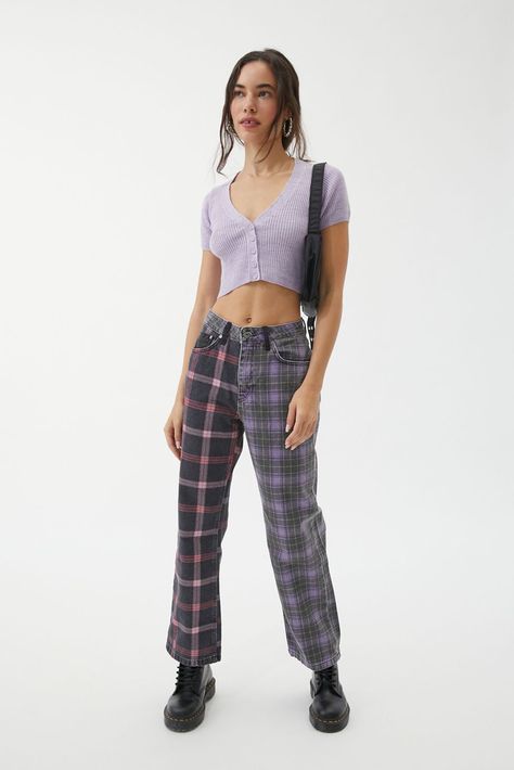 The Ragged Priest Mixed Plaid Dad Jean | Urban Outfitters Plaid Jeans, The Ragged Priest, Ragged Priest, Trendy Skirts, Dad Jeans, Influencer, Two Piece Pant Set, Cool Style, Womens Bottoms