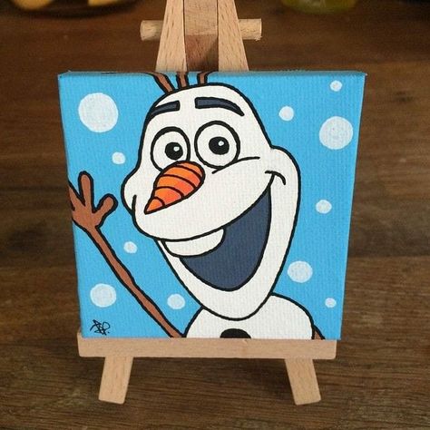 Olaf Canvas Painting, Elsa Canvas Painting, Cartoon Mini Paintings, Disney Mini Canvas Paintings, Frozen Canvas Painting, Mini Canvas Art Cartoon, Cute Disney Paintings Easy, Simple Disney Paintings, Disney Art Painting Easy