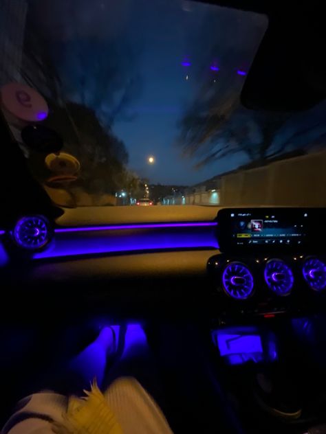 Led Car Aesthetic, Mercedes At Night, Night Aesthetic Purple, Car Night Aesthetic, Car Lights At Night, Benz Interior, Future Mood, Mercedes Benz Interior, Vw Polo Gti