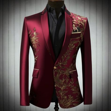 Red And Gold Wedding Suit, Cream And Red Prom Suit, Red And Black Prom Suits For Guys, Red And Gold Suit Men, Black Prom Suits For Guys, Red Bridal Blouse Designs, Prom Suits For Men Red, Red And Gold Suit, Md Suits