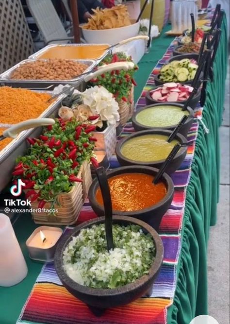 Fiesta Party Food, Taco Bar Wedding, Mexican Party Food, Taco Bar Party, Mexican Birthday Parties, Mexican Themed Weddings, Mexican Theme Party, Nacho Bar, Mexican Party Decorations