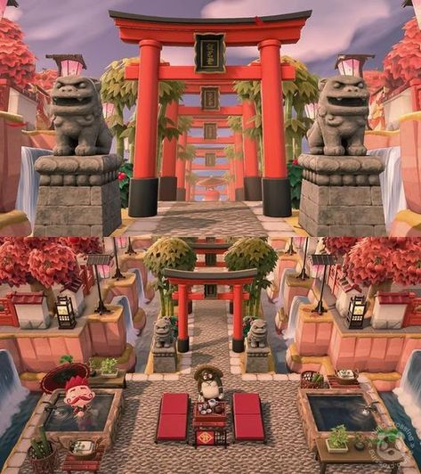 Acnh Island Designs Japanese City, Japanese Museum Animal Crossing, Japanese Themed Acnh Island, Japanese Themed Island Animal Crossing, Asian Animal Crossing, Acnh Imperial Designs, Acnh Onsen Design, Acnh Japanese Festival Area, Acnh China Town