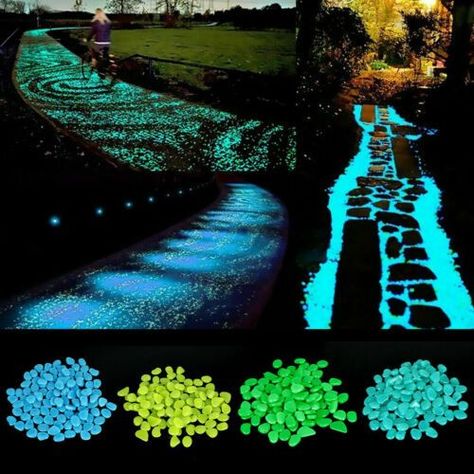 These glowing rocks absorb and store energy from sunlight and other light sources,light up in dark environments. These glowing pebbles can glow for up to 1 to 2 hours in darkness after a full day in the sun. Pebbles Garden, Glow In The Dark Garden, Glowing Rocks, California Landscaping, Glow Garden, Garden Pebbles, Glow Rock, Pavers Diy, Bird Fountain