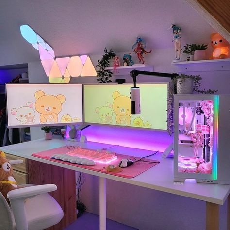 Pink Pc Build, Cute Pc Build, Pastel Gaming Setup, Pink Pc, Pretty Desks, Gaming Rooms, Gaming Desk Setup, Best Gaming Setup, Setup Gamer