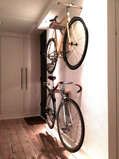 Bikes In Living Room, Wall Bike Rack, Bike Storage Apartment, Indoor Bike Rack, City Living Room, Wall Mount Bike Rack, Bike Rack Wall, Bike Storage Garage, Bike Storage Solutions