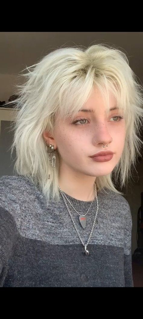 Blonde Punk Hair, White Wolfcut, Punk Blonde Hair, Blonde Alternative Hair, Alt Blonde Hair, Goth Haircut, Edgy Blonde Hair, Short Platinum Blonde Hair, Short Shaggy Haircuts