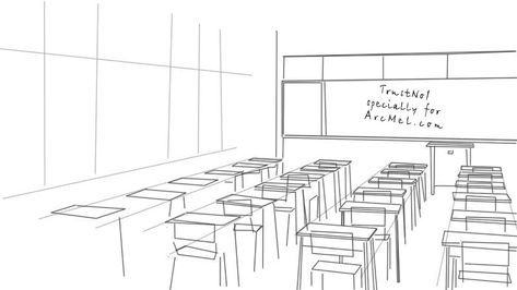 How To Draw A Classroom, Classroom Drawing Reference, Classroom Drawing Sketch, Classroom Reference Drawing, Classroom Drawing, Classroom Background, Room Drawing, Anime Reference, Senior Home Care