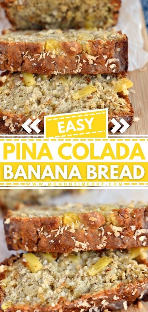 Pina Colada Banana Bread Banana Bread With Pineapple, Banana Bread Easy Moist, Pineapple Coconut Bread, Quick Banana Bread, Super Moist Banana Bread, Delicious Banana Bread, Pina Colada Recipe, Moist Banana Bread, Quick Breakfast Recipes