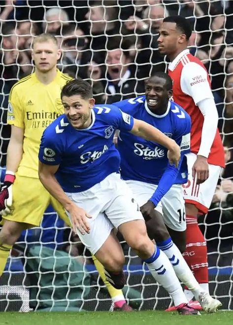 Everton's James Tarkowski peels away after heading the winner. Photograph: Peter Powell/EPA James Tarkowski, 30th Anniversary, The Winner, Arsenal, Premier League, Photographer, Quick Saves, Arsenal Fc