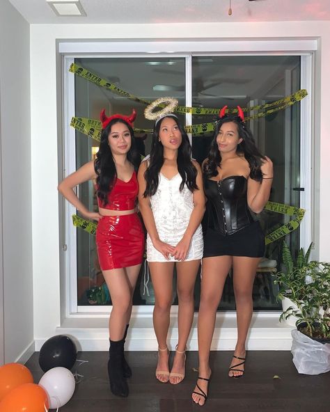 Devil Halloween Costume For Women, Black Devil Costume, Angel Devil Costume, Red Devil Halloween Costume, Halloween Costumes Devil, Luna Costume, Halloween Devil Costume, Black Angel Costume, Angel And Devil Costume