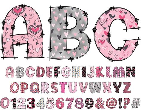 Abecedario Aesthetic, Valentine Alphabet, Heart Lettering, 3d Writing, Love Alphabet, Valentine Doodle, Watercolor Alphabet, Clipart Letters, Valentine Font