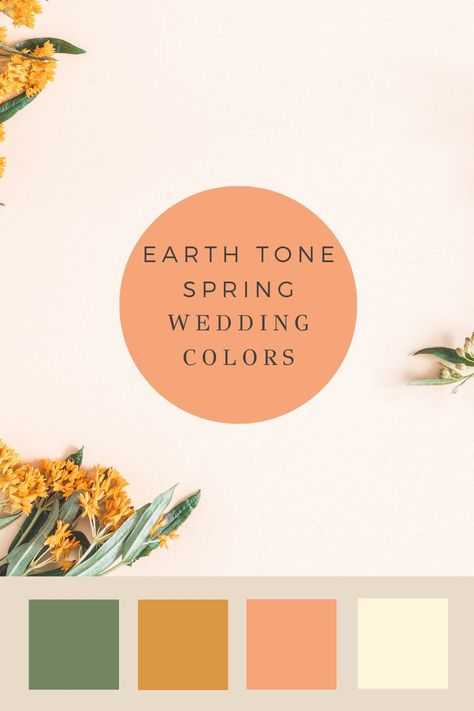 This earth tone spring wedding color palette is so modern! We love the nature inspired tones from sage green to terra cotta. Check out more wedding detail ideas on our blog! Earth Tone Wedding Colors Spring, Bridesmaids Earth Tones, Greenhouse Wedding Color Palette, Summer Sunset Color Palette Wedding, Earth Tone Spring Wedding, Spring Earth Tones, Summer Mountain Wedding Color Palette, Bridesmaid Color Palette Spring, Color Palette Wedding Spring