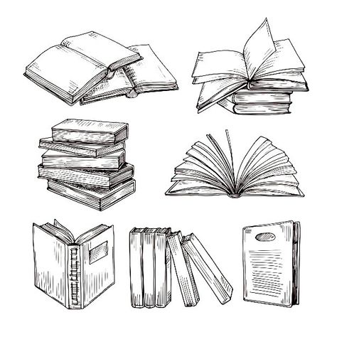 Open Book Drawing, Books Vector, Drawing Vintage, Pile Of Books, Sketch Books, Books Shop, Book Tattoo, Book Drawing, Ink Sketch